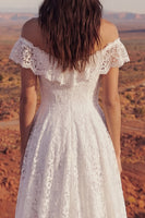 Load image into Gallery viewer, Ivory Floral A Line High Low Boho Bridal Dress