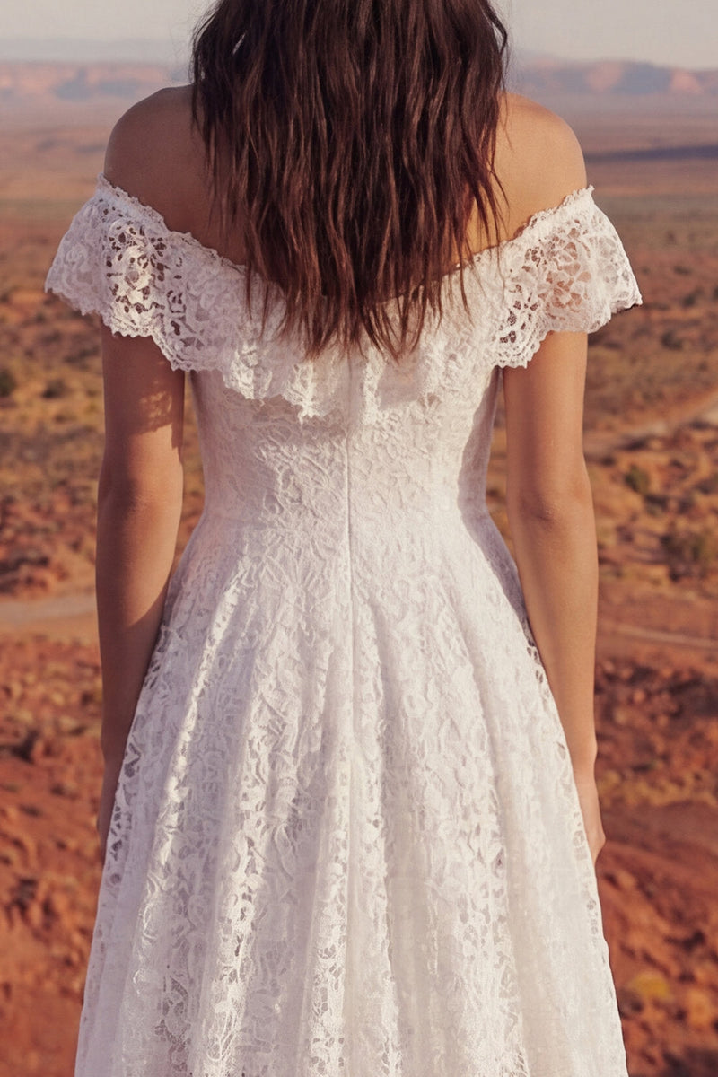 Load image into Gallery viewer, Ivory Floral A Line High Low Boho Bridal Dress