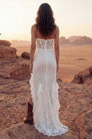 Load image into Gallery viewer, Ivory Floral Strapless Sheath Long Boho Wedding Dress with Ruffles