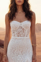 Load image into Gallery viewer, Ivory Floral Strapless Sheath Long Boho Wedding Dress with Ruffles