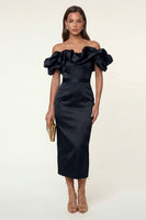 Load image into Gallery viewer, Black Bodycon Off the Shoulder Maxi Formal Dress with Ruffles