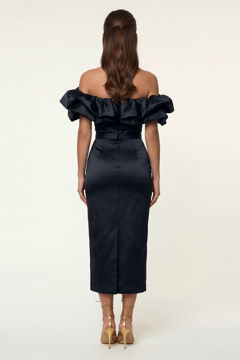Load image into Gallery viewer, Black Bodycon Off the Shoulder Maxi Formal Dress with Ruffles