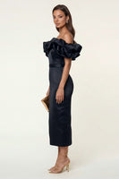 Load image into Gallery viewer, Black Bodycon Off the Shoulder Maxi Formal Dress with Ruffles