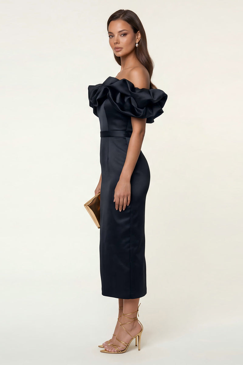 Load image into Gallery viewer, Black Bodycon Off the Shoulder Maxi Formal Dress with Ruffles