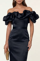 Load image into Gallery viewer, Black Bodycon Off the Shoulder Maxi Formal Dress with Ruffles