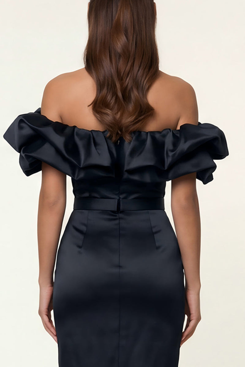 Load image into Gallery viewer, Black Bodycon Off the Shoulder Maxi Formal Dress with Ruffles