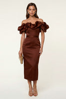 Load image into Gallery viewer, Black Bodycon Off the Shoulder Maxi Formal Dress with Ruffles