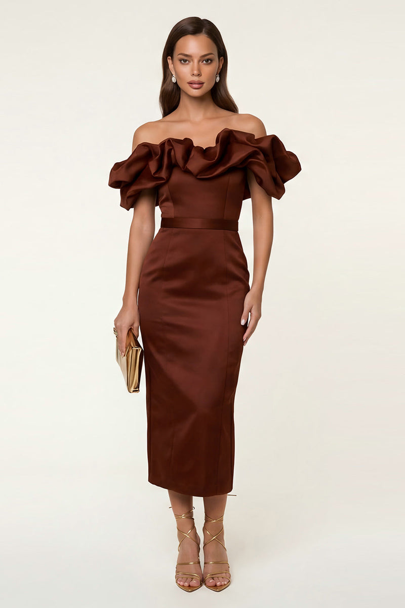 Load image into Gallery viewer, Black Bodycon Off the Shoulder Maxi Formal Dress with Ruffles