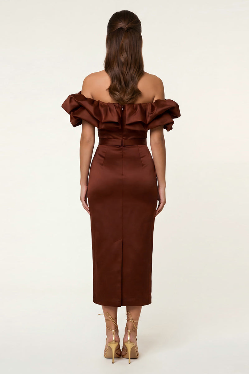 Load image into Gallery viewer, Black Bodycon Off the Shoulder Maxi Formal Dress with Ruffles