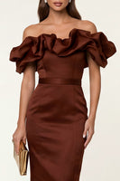 Load image into Gallery viewer, Black Bodycon Off the Shoulder Maxi Formal Dress with Ruffles