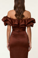 Load image into Gallery viewer, Black Bodycon Off the Shoulder Maxi Formal Dress with Ruffles