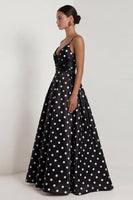 Load image into Gallery viewer, Black and White Polka Dots Ruched A Line Long Formal Dress