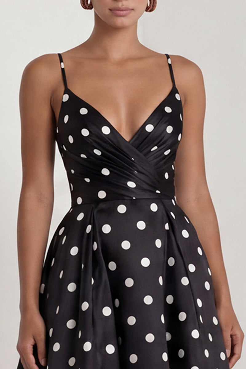 Load image into Gallery viewer, Black and White Polka Dots Ruched A Line Long Formal Dress