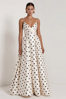 Load image into Gallery viewer, Black and White Polka Dots Ruched A Line Long Formal Dress