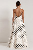 Load image into Gallery viewer, Black and White Polka Dots Ruched A Line Long Formal Dress