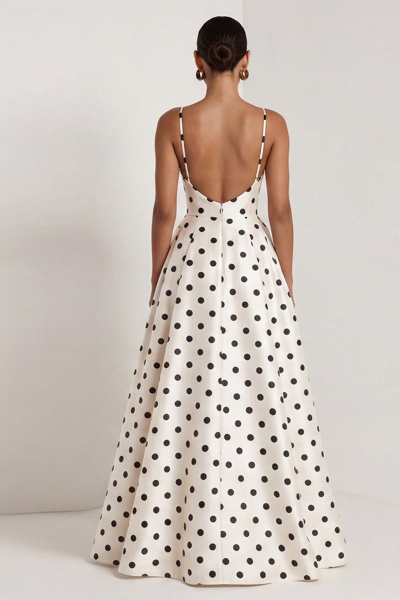 Load image into Gallery viewer, Black and White Polka Dots Ruched A Line Long Formal Dress