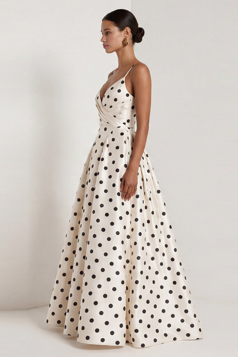 Load image into Gallery viewer, Black and White Polka Dots Ruched A Line Long Formal Dress