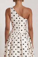 Load image into Gallery viewer, Black and White One Shoulder Polka Dots Long A Line Formal Dress