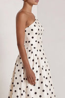 Load image into Gallery viewer, Black and White One Shoulder Polka Dots Long A Line Formal Dress