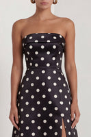 Load image into Gallery viewer, Strapless Black and White Polka Dots A Line Long Formal Dress with Slit