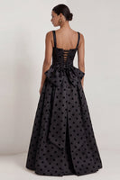 Load image into Gallery viewer, Black Polka Dots Long Square Neck A Line Formal Dress with Bow