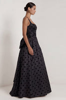 Load image into Gallery viewer, Black Polka Dots Long Square Neck A Line Formal Dress with Bow