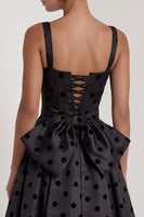 Load image into Gallery viewer, Black Polka Dots Long Square Neck A Line Formal Dress with Bow