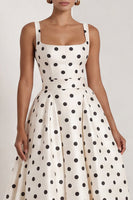Load image into Gallery viewer, Black Polka Dots Long Square Neck A Line Formal Dress with Bow