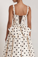 Load image into Gallery viewer, Black Polka Dots Long Square Neck A Line Formal Dress with Bow