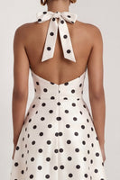 Load image into Gallery viewer, Black and White Polka Dots Halter A Line Long Formal Dress with Bow