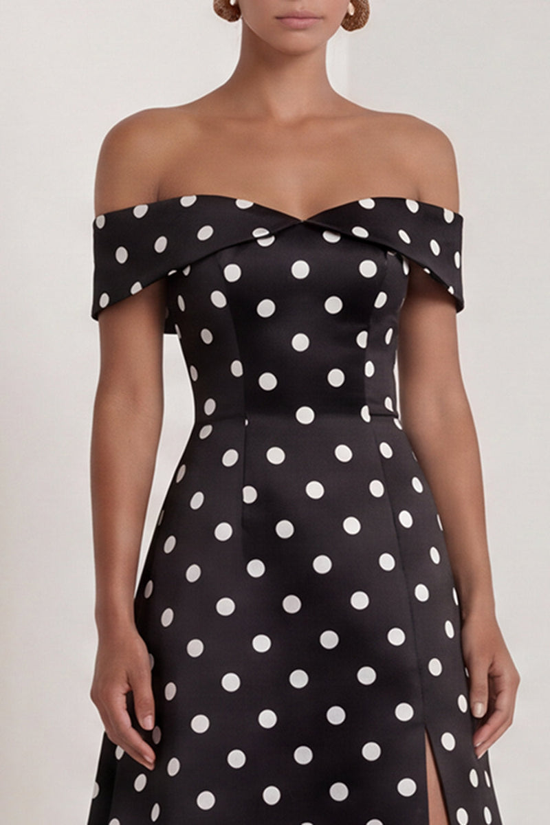 Load image into Gallery viewer, Black and White Polka Dots A Line Long Formal Dress with Slit