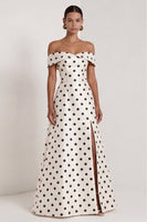 Load image into Gallery viewer, Black and White Polka Dots A Line Long Formal Dress with Slit