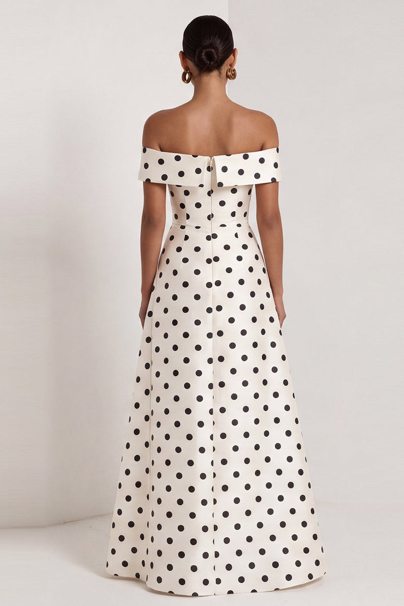 Load image into Gallery viewer, Black and White Polka Dots A Line Long Formal Dress with Slit