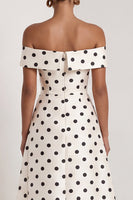 Load image into Gallery viewer, Black and White Polka Dots A Line Long Formal Dress with Slit