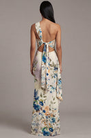 Load image into Gallery viewer, Black Sheath Floral Maxi Ruched Formal Dress