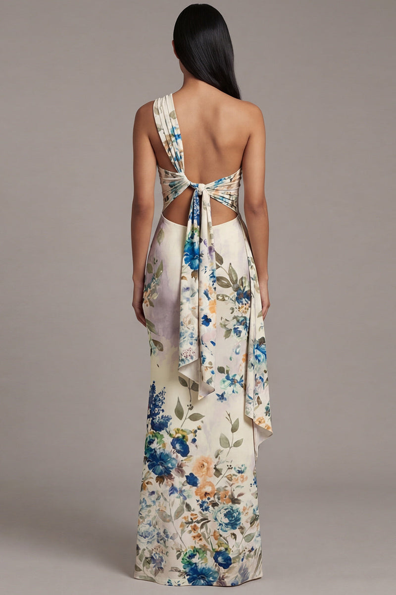 Load image into Gallery viewer, Black Sheath Floral Maxi Ruched Formal Dress