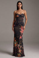 Load image into Gallery viewer, Black Floral Mermaid Strapless Maxi Formal Dress