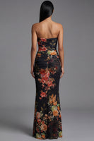 Load image into Gallery viewer, Black Floral Mermaid Strapless Maxi Formal Dress