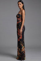 Load image into Gallery viewer, Black Floral Mermaid Strapless Maxi Formal Dress