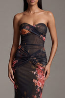 Load image into Gallery viewer, Black Floral Mermaid Strapless Maxi Formal Dress
