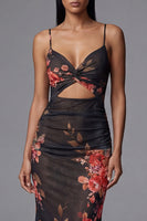 Load image into Gallery viewer, Black Spaghetti Straps Floral Mermaid Maxi Formal Dress