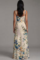 Load image into Gallery viewer, Ivory A Line Square Neck Draped Floral Maxi Formal Dress