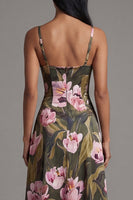 Load image into Gallery viewer, Olive Spaghetti Straps A Line Floral Maxi Formal Dress