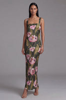 Load image into Gallery viewer, Olive Sheath Floral Maxi Square Neck Formal Dress