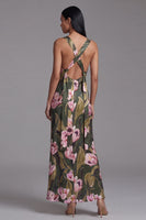 Load image into Gallery viewer, Olive Sheath Floral Maxi Square Neck Formal Dress