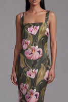Load image into Gallery viewer, Olive Sheath Floral Maxi Square Neck Formal Dress