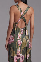 Load image into Gallery viewer, Olive Sheath Floral Maxi Square Neck Formal Dress