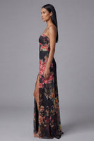 Load image into Gallery viewer, Ivory Floral Spaghetti Straps Maxi Sheath Formal Dress with Slit