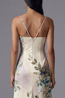 Load image into Gallery viewer, Ivory Floral Spaghetti Straps Maxi Sheath Formal Dress with Slit