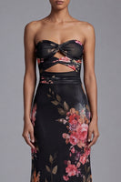 Load image into Gallery viewer, Black Maxi Mermaid Floral Strapless Formal Dress